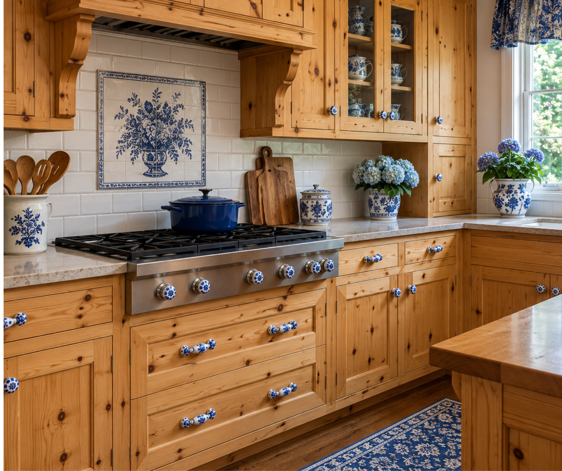 Porcelain handles on kitchen cabinets